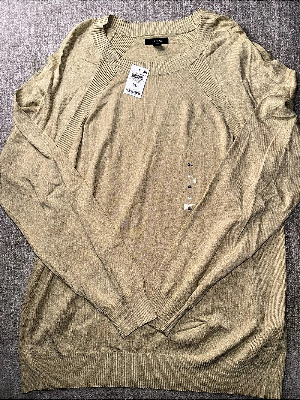 Alfani Q1 Cross Merch Crew Neck Sweater in Beige XL NWT